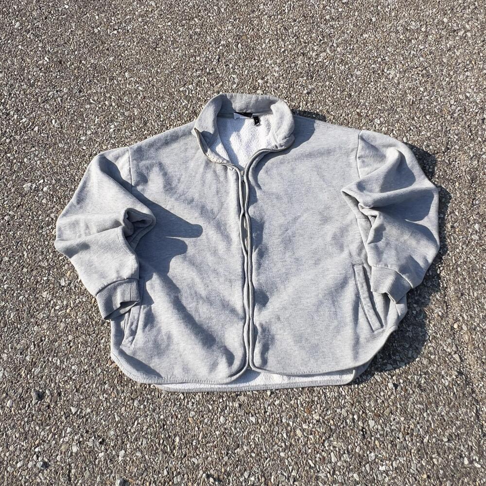 ASOS DESIGN Sweatshirt Mens Small Gray Full Zip Fleece Lined Mock Neck Pockets